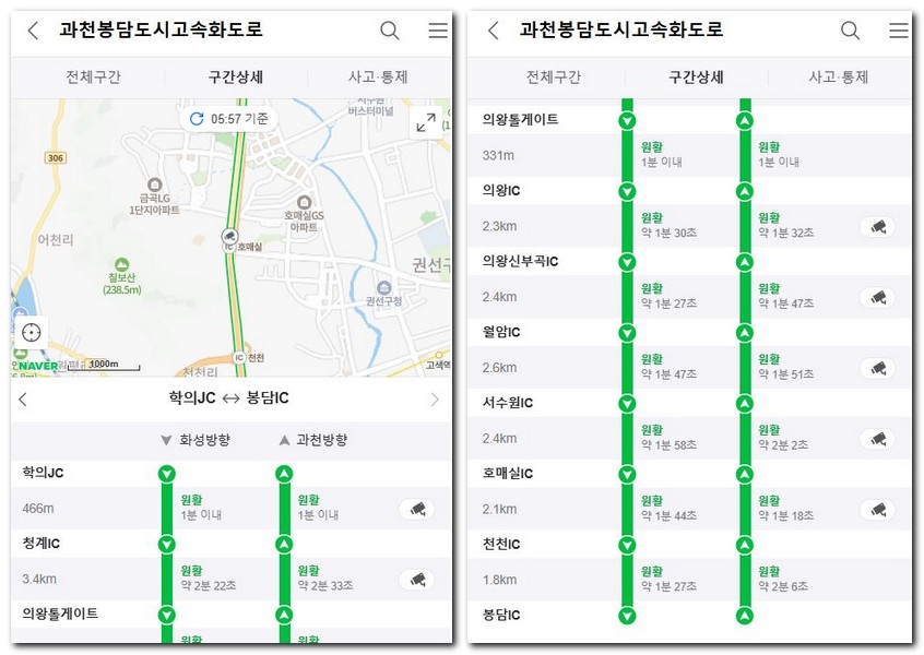 봉담과천도시고속화도로 교통정보 CCTV 실시간 교통상황 알아보기